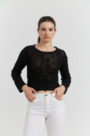 PULL COURT FACON CROCHET FANTAISIE AMYRIA NOIR
